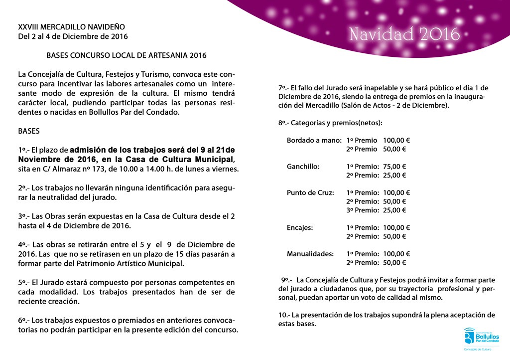 Bases concurso local de Artesanía 2016