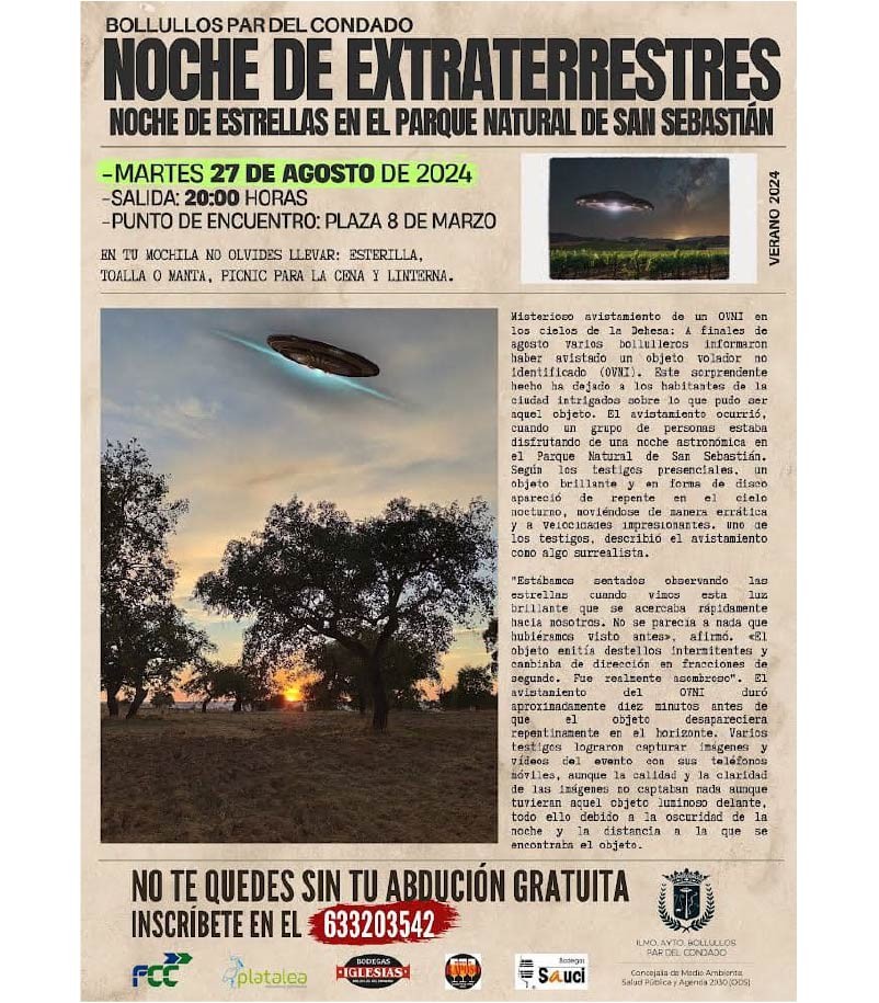NOCHE DE EXTRATERRESTRES EN LA DEHESA VERANO 2024