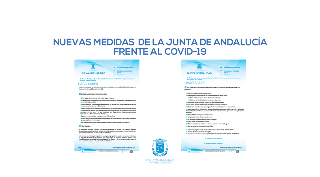 NUEVAS MEDIDAS JUNTA DE ANDALUCÍA FRENTE AL COVID-19