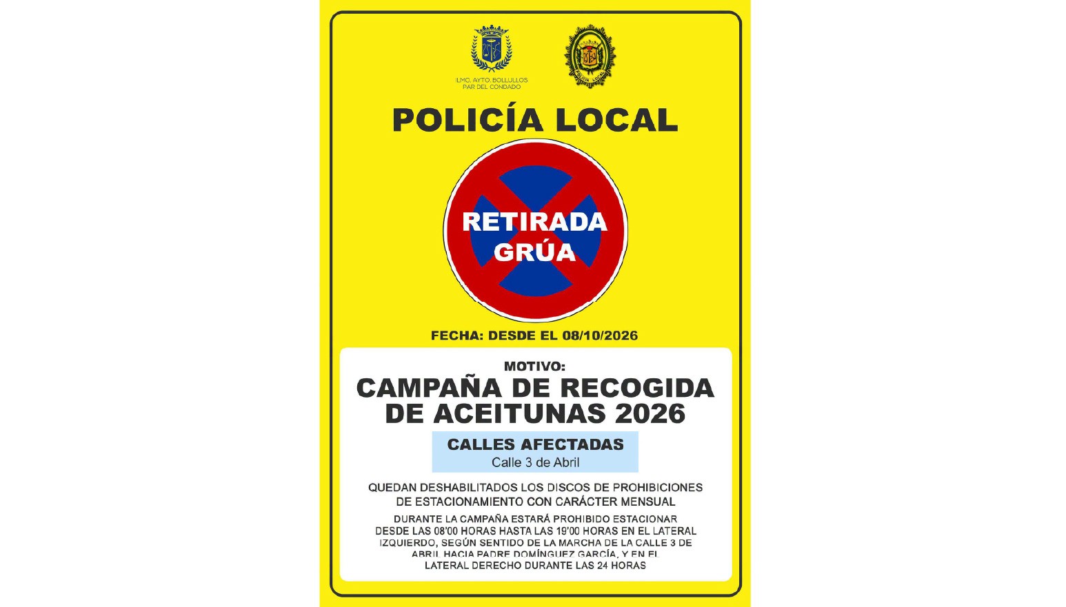 PROHIBICIONES CON MOTIVO DE LA CAMPAÑA DE ACEITUNAS 2026