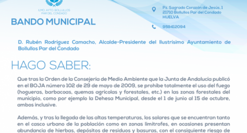 BANDO SOBRE PROHIBICIÓN DE FUEGOS Y LIMPIEZA DE SOLARES