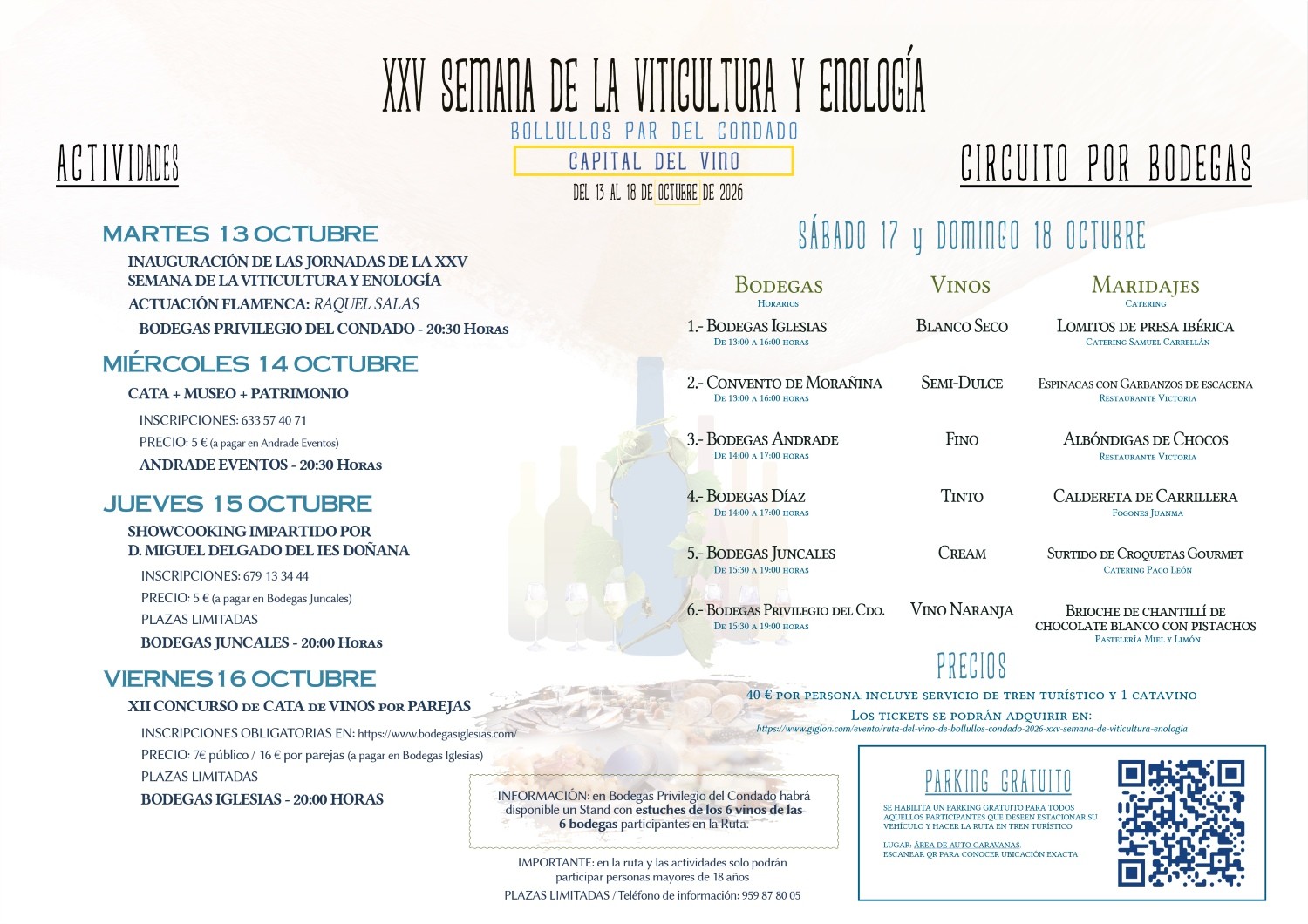 PROGRAMA DE ACTIVIDADES DE LA XXV EDICIÓN DE LA SEMANA DE LA VITICULTURA Y ENOLOGÍA