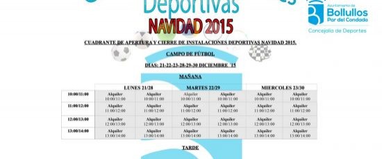 Horarios instalaciones deportivas municipales para las Navidades 2015