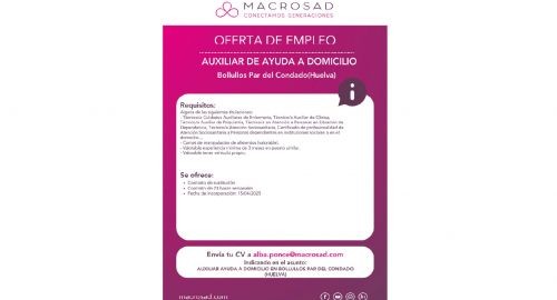 OFERTA DE EMPLEO: AUXILIAR DE AYUDA A DOMICILIO
