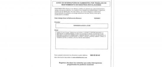AVISO DE INTERRUPCIÓN DEL SUMINISTRO ELÉCTRICO EL 10 DE MAYO DE 2026
