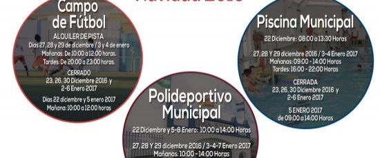 Horarios de las instalaciones deportivas en Bollullos - Navidad 2016