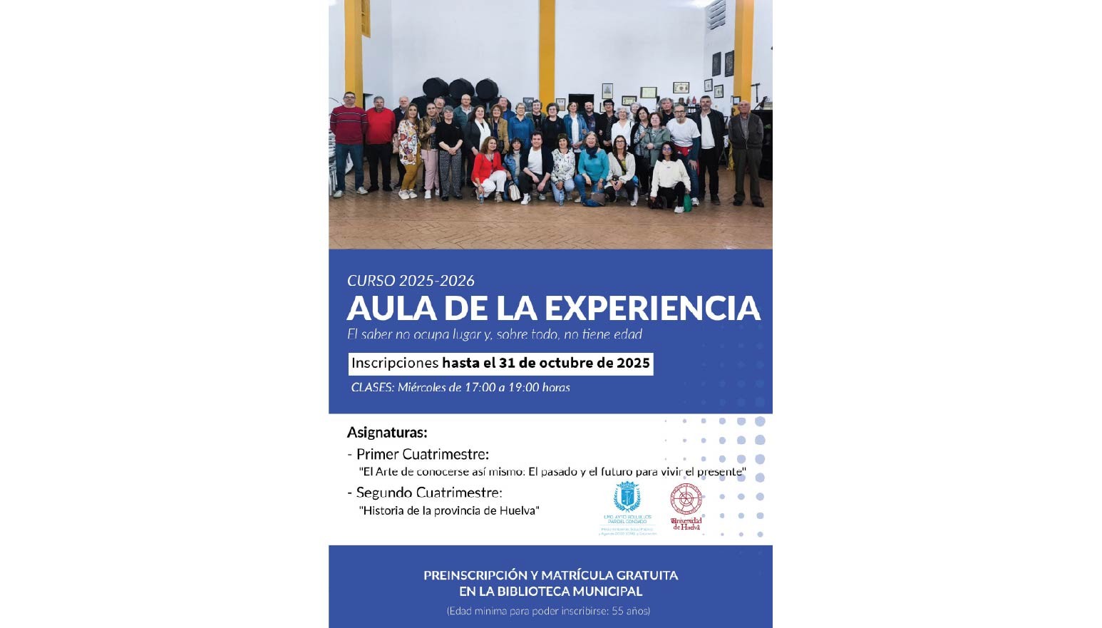 ABIERTO EL PLAZO DE INSCRIPCIÓN PARA EL AULA DE LA EXPERIENCIA 2025-2026