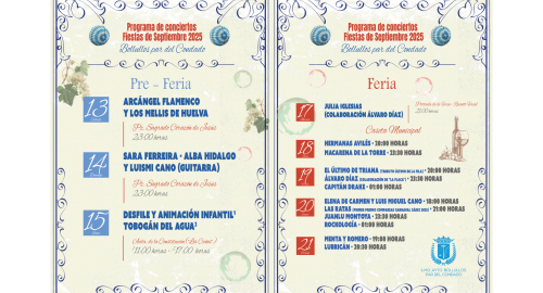 PROGRAMACIÓN DE CONCIERTOS DE LAS FIESTAS DE SEPTIEMBRE 2025