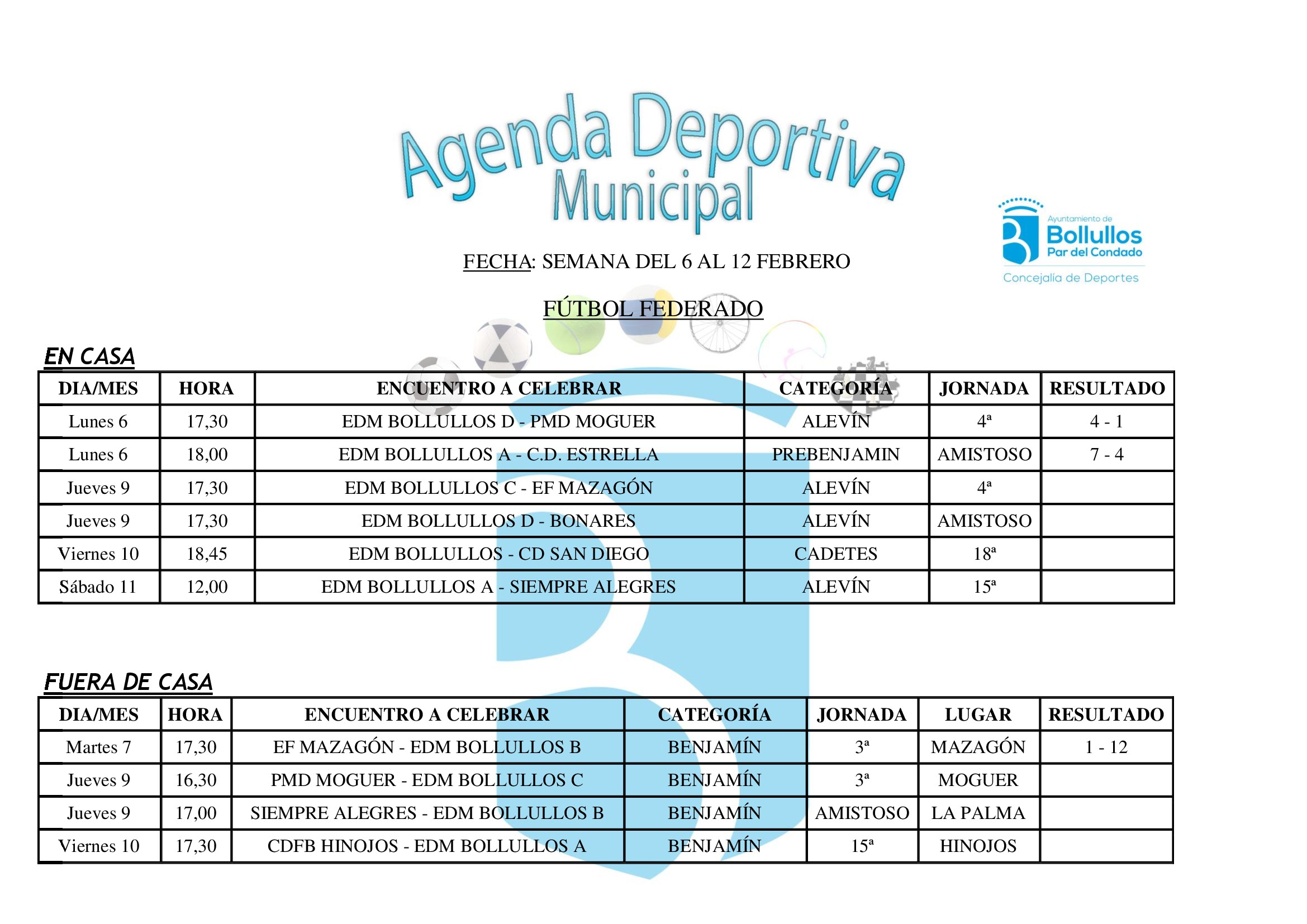 Agenda deportiva del 6 al 12 de febrero de 2017