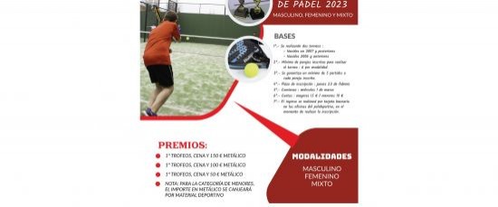 II LIGA LOCAL DE PÁDEL 2023: PAREJAS MASCULINA, FEMENINA Y MIXTA