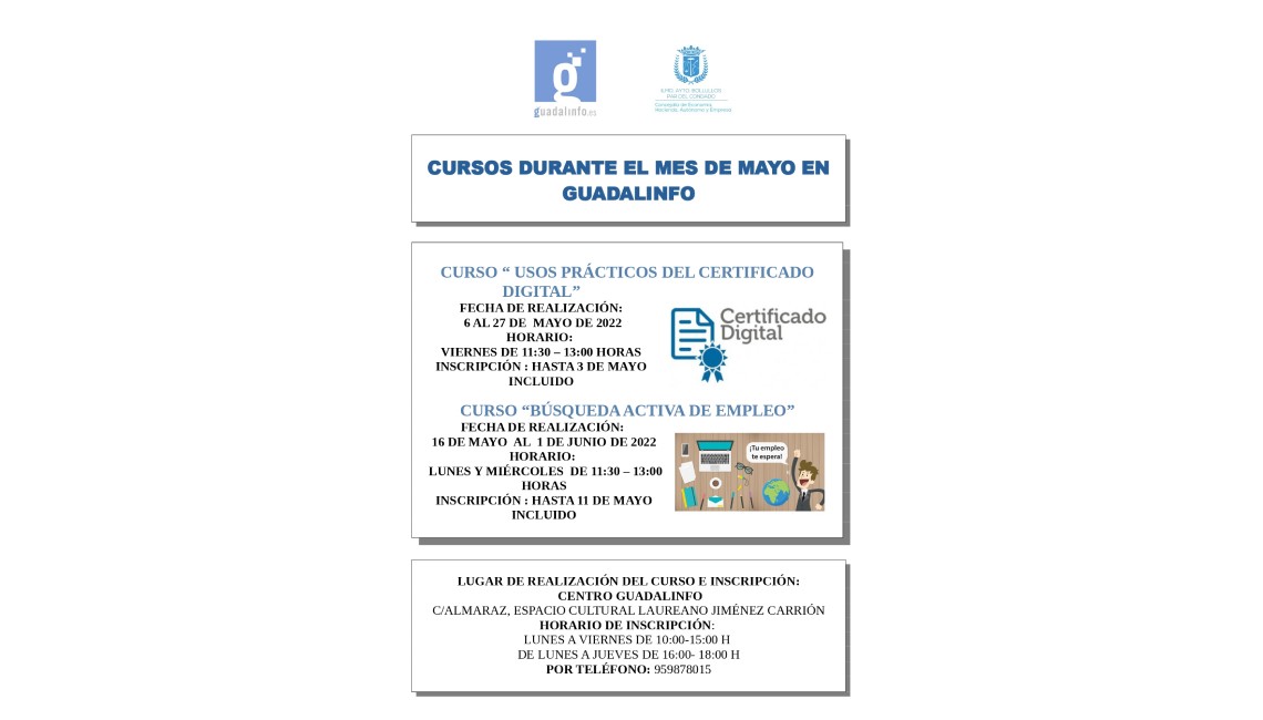 CURSOS EN GUADALINFO SOBRE CERTIFICADO DIGITAL Y BÚSQUEDA ACTIVA DE EMPLEO