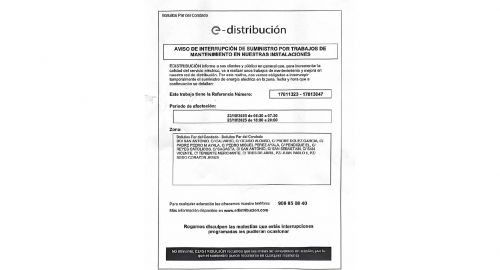 AVISO INTERRUPCIÓN DE SUMINISTRO ELÉCTRICO ZONA SAN VICENTE – CALVARIO