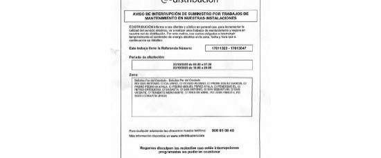 AVISO INTERRUPCIÓN DE SUMINISTRO ELÉCTRICO ZONA SAN VICENTE – CALVARIO