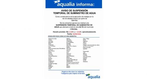 AVISO DE SUSPENSIÓN TEMPORAL DEL SUMINISTRO DE AGUA - 30 SEPTIEMBRE 2026